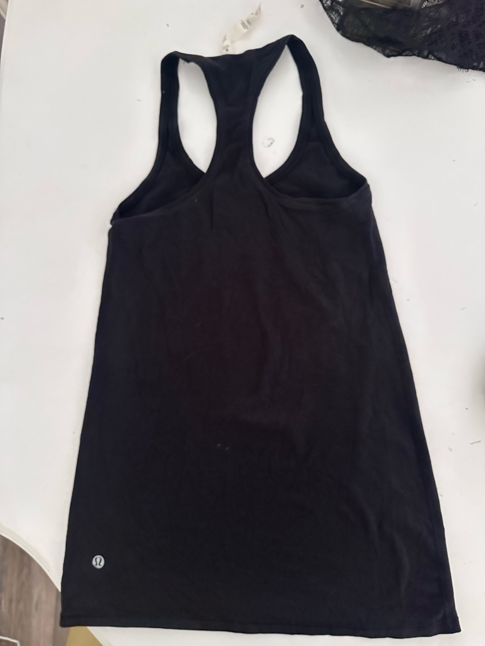 Lululemon Black Pima Cotton Blend Racerback Tank Top Size 4 (S) Hem Logo